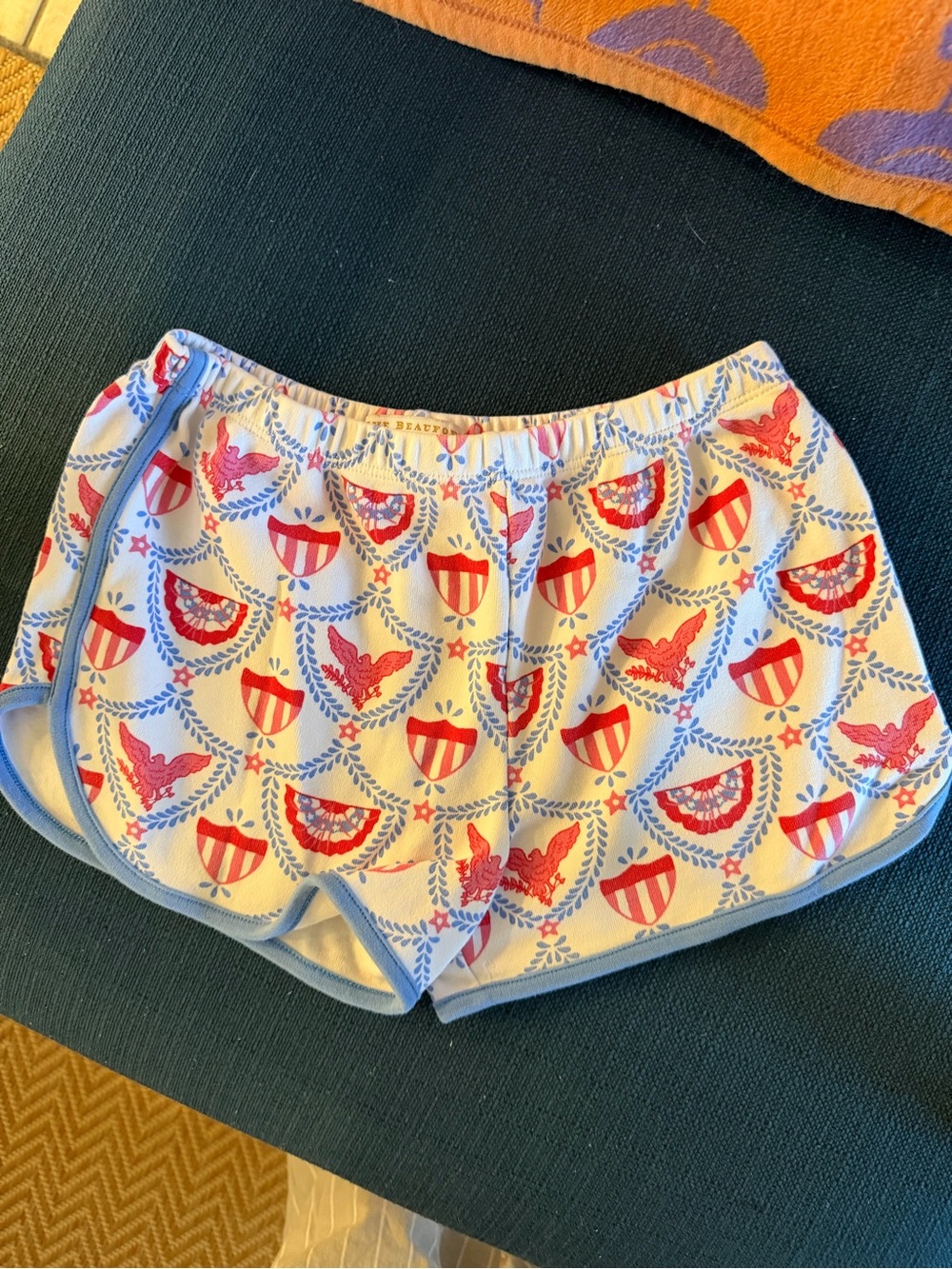 Red & Blue Shield Print Vintage-Style Lounge Shorts the Beaufort bonnet company